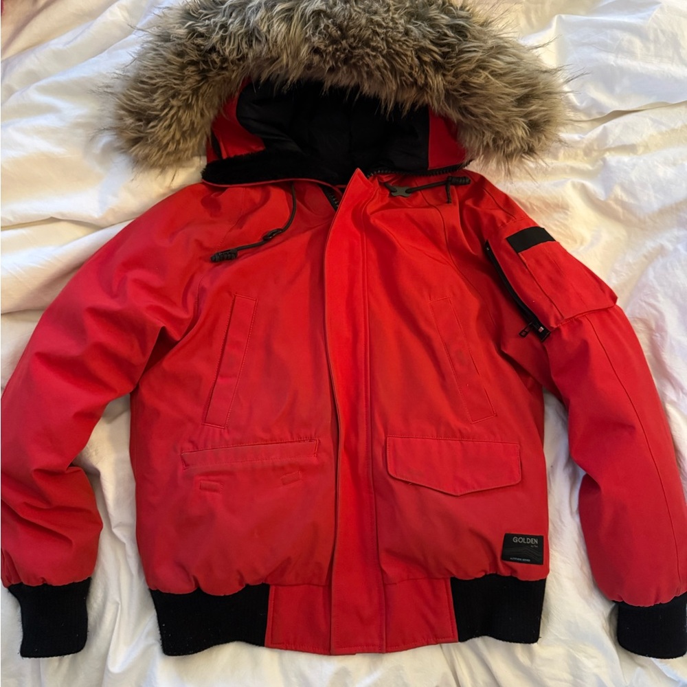 Aritzia Red Faux Fur-Trimmed Hooded Parka